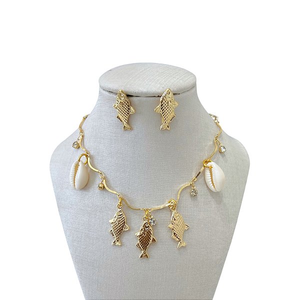 Conjunto Folheado Ouro 18k Sereismo Peixe