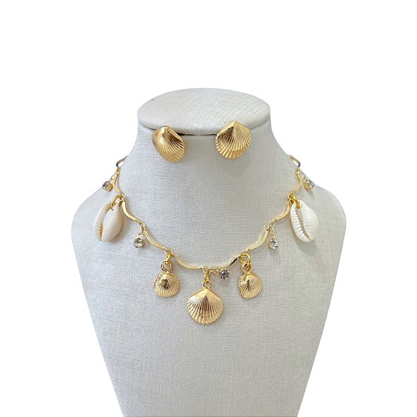 Conjunto Folheado Ouro 18k Sereismo Concha