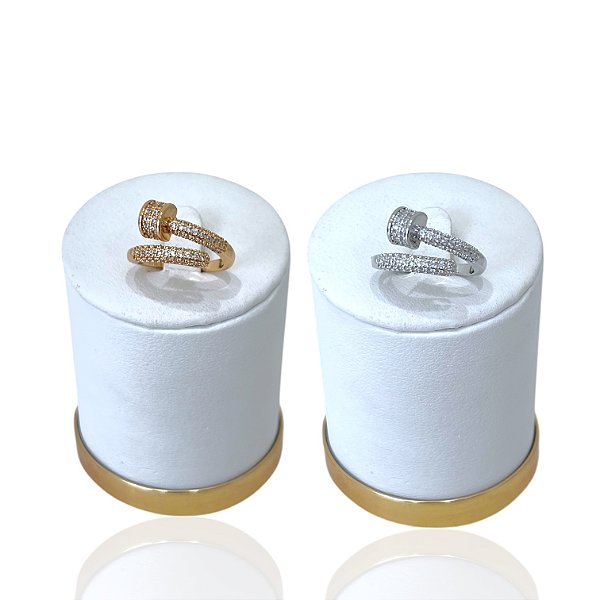 Anel Ajustável Bijuteria Dourado e Prata Prego Cravejado