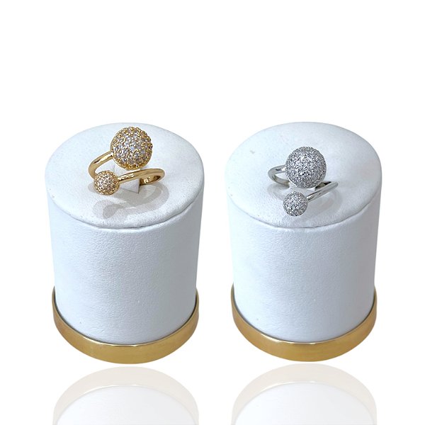 Anel Ajustável Bijuteria Dourado e Prata Bolinhas Cravejado