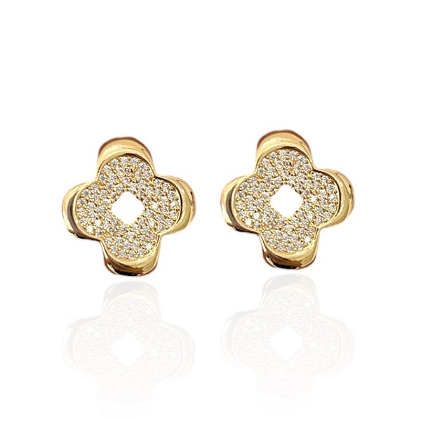 Brinco Folheado Ouro 18k e Prata 925 Trevo Cravejado