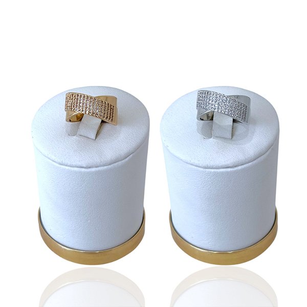 Anel Numeração Bijuteria Dourado e Prata Trançado Cravejado