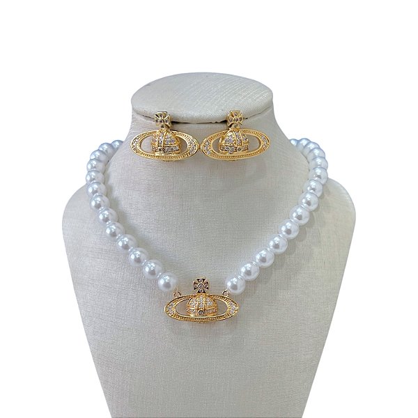 Conjunto Folheado Ouro 18k e Prata 925 Planeta Inspired Cravejado