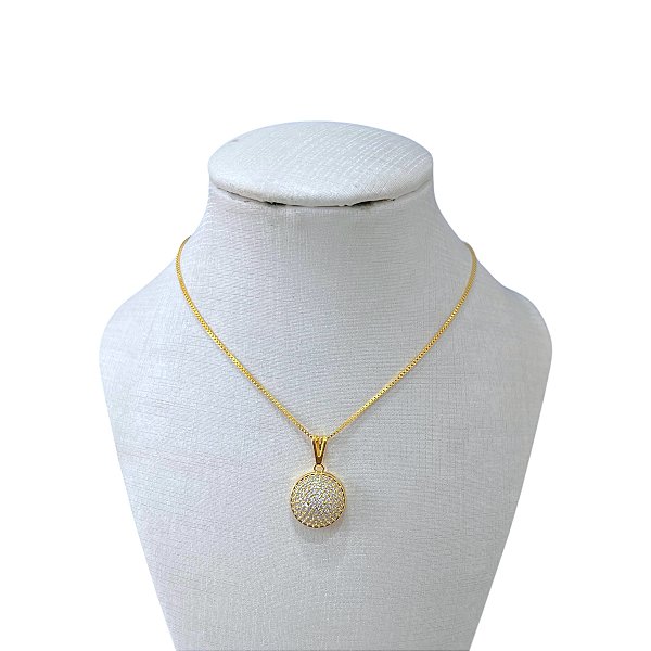 Colar Folheado Ouro 18k Redondo Cravejado