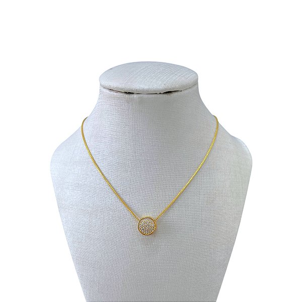 Colar Folheado Ouro 18k Mandala Cravejada