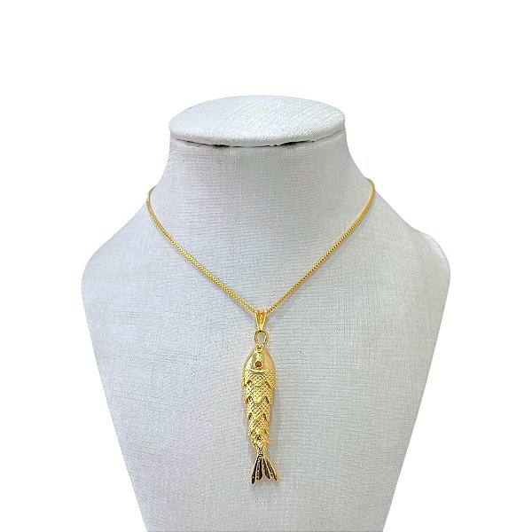 Colar Folheado Ouro 18k e Prata 925 Peixe