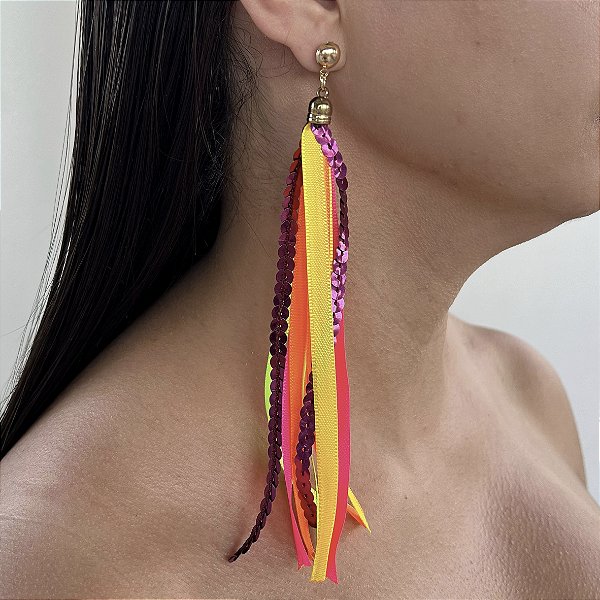 Brinco Carnaval Fitas Lantejoulas Bijuteria