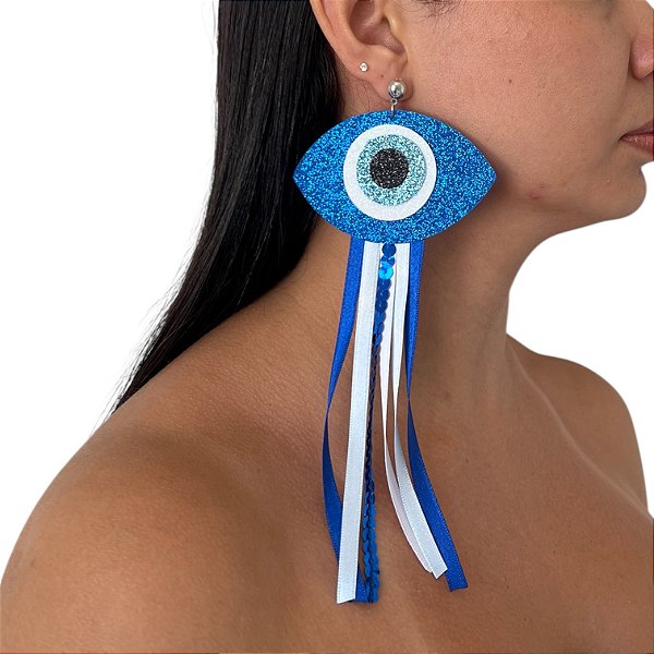 Brinco Carnaval Franja Olho Grego Fitas Lantejoulas Bijuteria