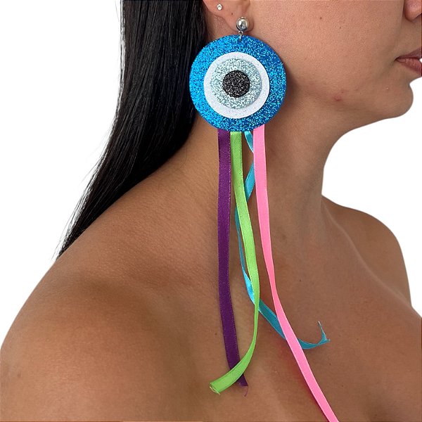 Brinco Franja Olho Grego Fitas Bijuteria