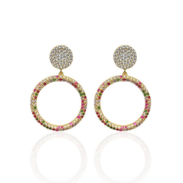 Brinco Folheado Ouro 18k e Prata 925 Mandala Cravejada