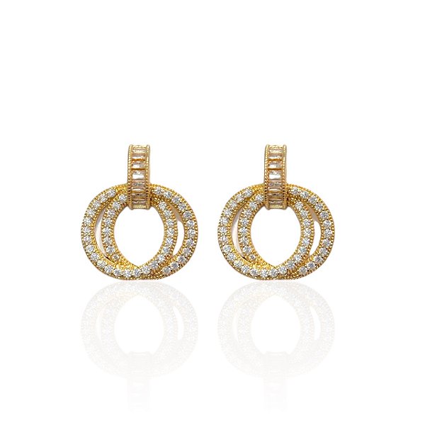Brinco Folheado Ouro 18k e Prata 925 Mandala Cravejada