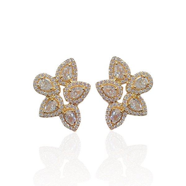 Brinco Folheado Ouro 18k e Prata 925 Gotas Cravejada
