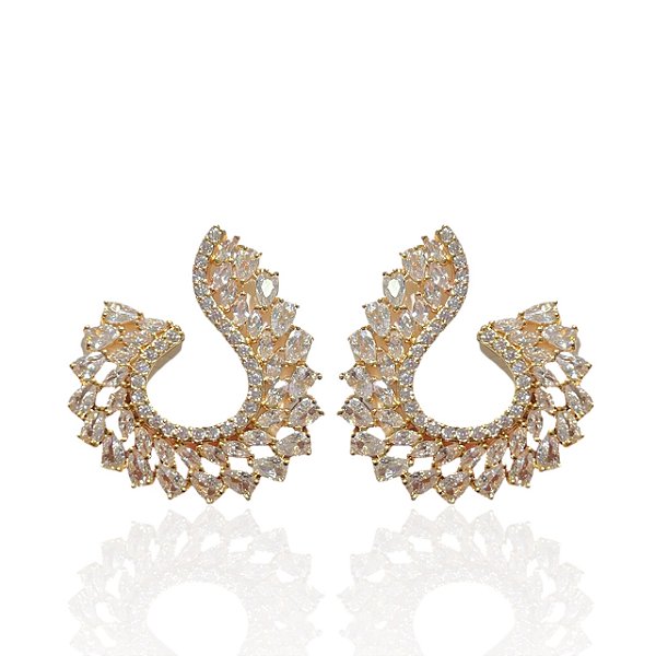 Brinco Folheado Ouro 18k e Prata 925 Vírgula Cravejada
