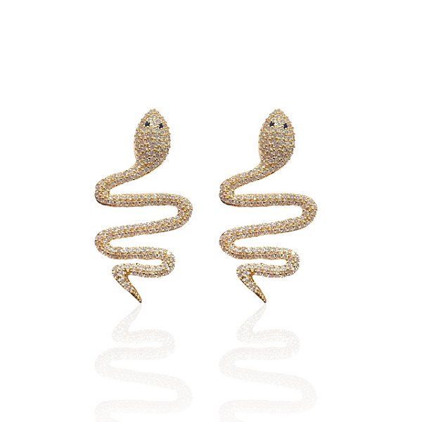 Brinco Folheado Ouro 18k e Prata 925 Serepente Cravejada