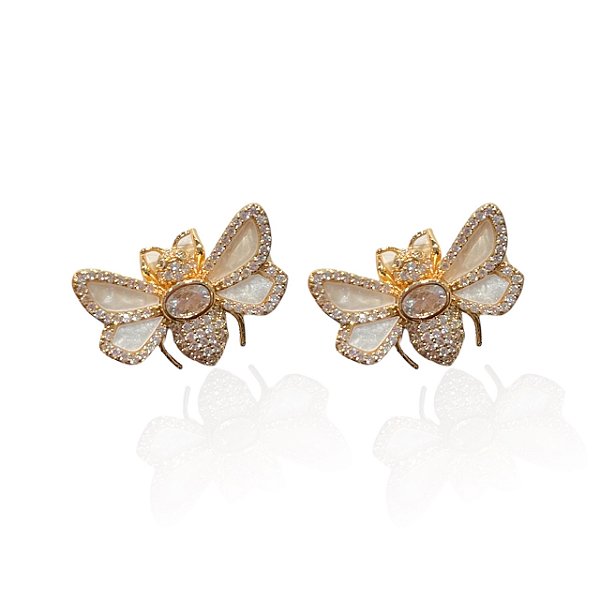 Brinco Folheado Ouro 18k e Prata 925 Vespa Cravejada