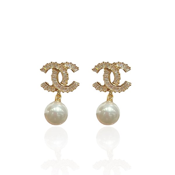 Brinco Folheado Ouro 18k e Prata 925 Inspired X Cravejada Pérola