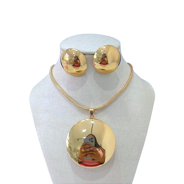 Conjunto Folheado Ouro 18k e Prata 925 Malha Formatos Abaulado