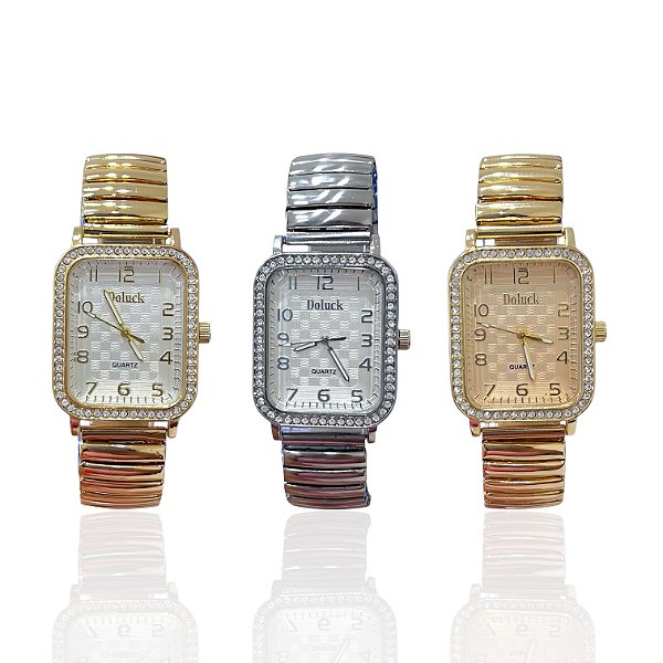 Relógio Aço Feminino Quadrado Strass