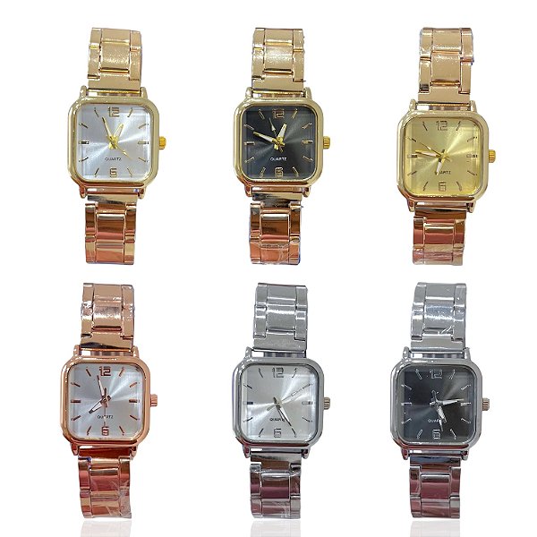 Relógio Aço Feminino Quadrado