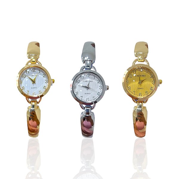 Relógio Aço Feminino Bracelete Redondo