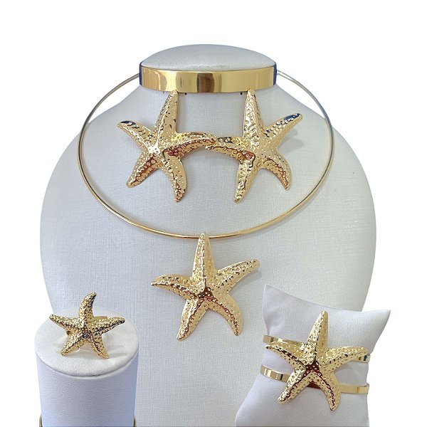 Conjunto Aro Bijuteria Dourado e Prata Sereismo Estrela