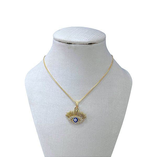Colar Folheado Ouro 18k Olho Grego Strass