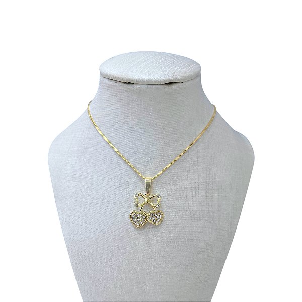 Colar Folheado Ouro 18k Cereja Strass