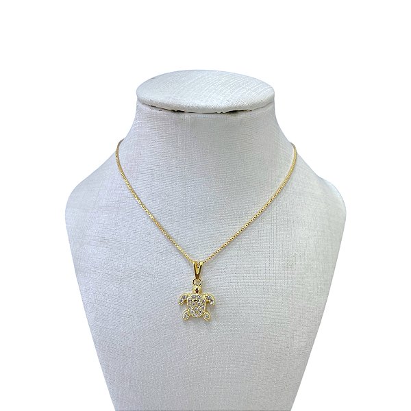 Colar Folheado Ouro 18k Tartaruga Strass