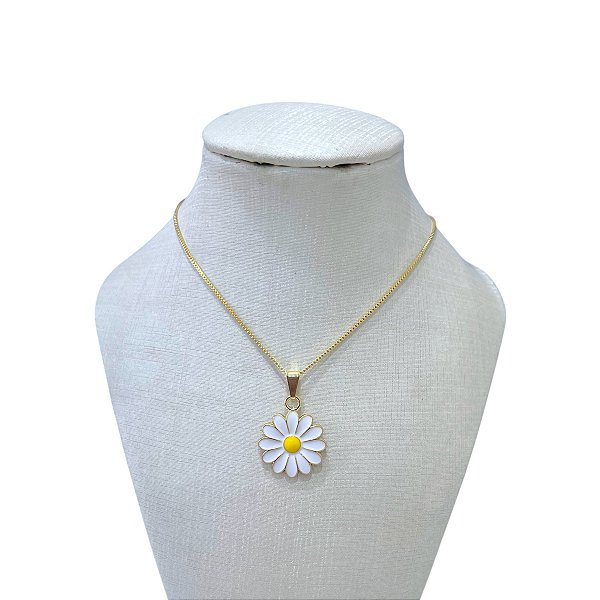 Colar Folheado Ouro 18k Flor Resinada