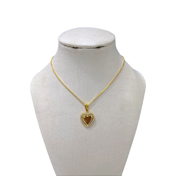 Colar Folheado Ouro 18k Coração Cravejada