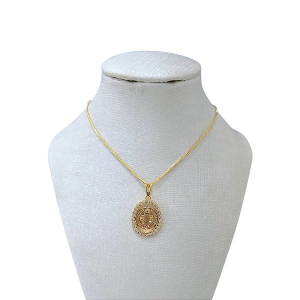 Colar Folheado Ouro 18k São Bento Cravejado