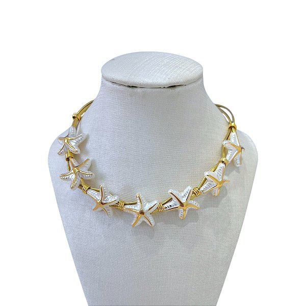 Choker Bijuteria Fios Dourado Estrela do Mar