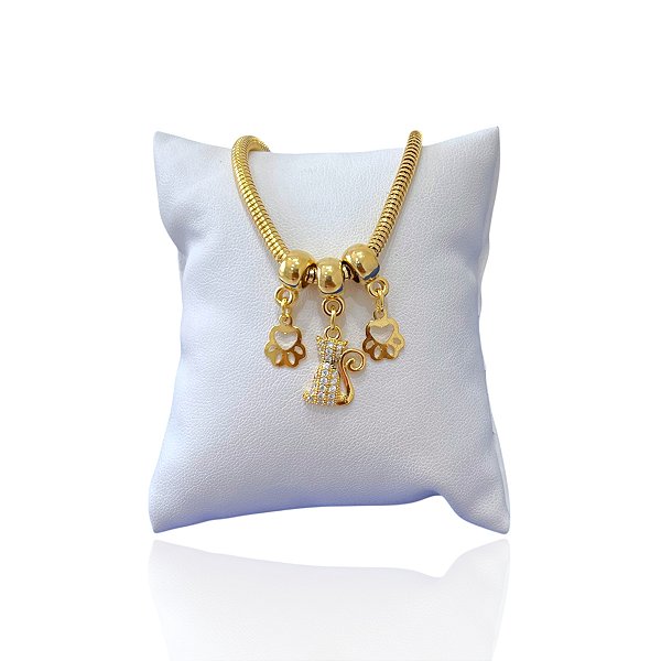 Pulseira Folheada Ouro 18k Malha Gato Cravejado