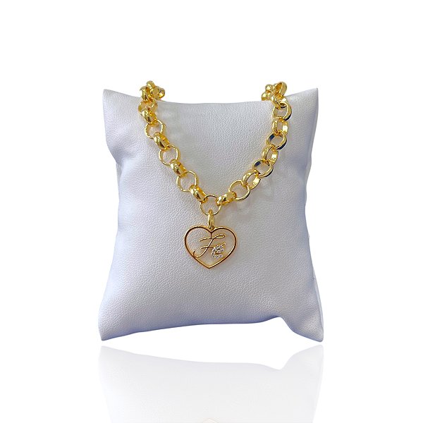 Pulseira Folheada Ouro 18k Elos Português Coração Fé