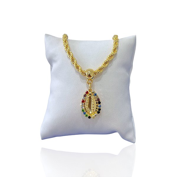 Pulseira Folheada Ouro 18k Cordão Baiano Búzio Cravejado Colors