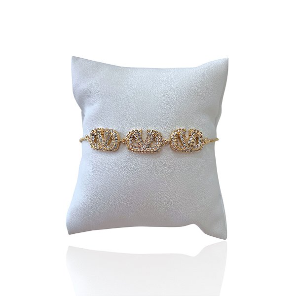 Pulseira Folheada Ouro 18k e Prata 925 Shambala Inspired V Cravejado