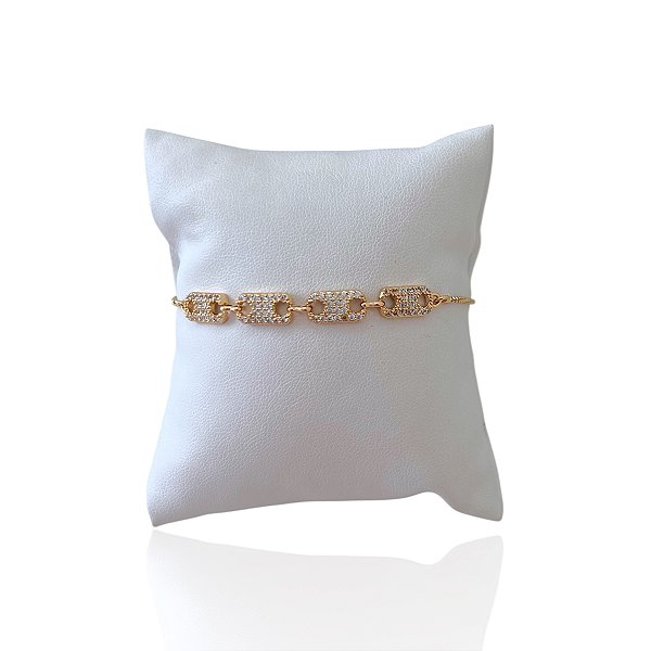 Pulseira Folheada Ouro 18k e Prata 925 Shambala Lacre Inspired Cravejado