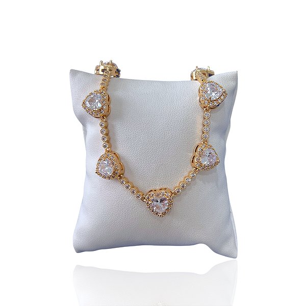 Pulseira Folheada Ouro 18k e Prata 925 Corações Inspired Cravajada