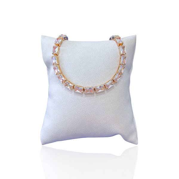 Pulseira Folheada Ouro 18k e Prata 925 Riviera Quadrados Trava