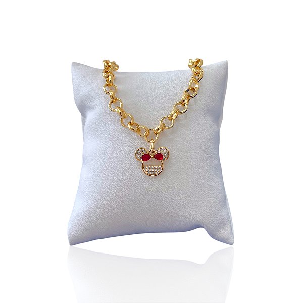 Pulseira Folheada Ouro 18k Elos Português Minnie Cravejada