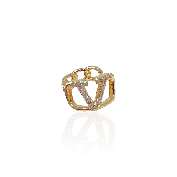 Piercing Fake Folheado Ouro 18k e Prata 925 V Inspired Cravejado