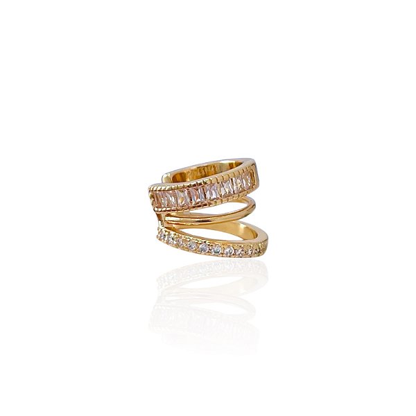 Piercing Fake Folheado Ouro 18k e Prata 925 2 Voltas Cravejada