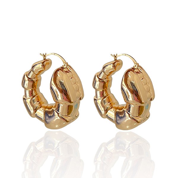 Brinco Bijuteria Dourado e Prata Argola Abaulada