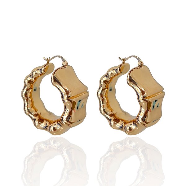 Brinco Bijuteria Dourado e Prata Argola Abaulada
