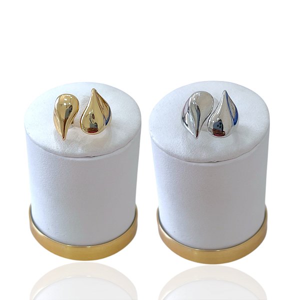 Anel Ajustável Bijuteria Dourado e Prata Orgânico Duas Gotas Abaulada