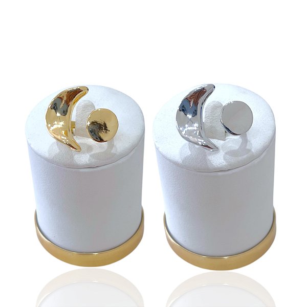 Anel Ajustável Bijuteria Dourado e Prata Orgânico Lua e Sol