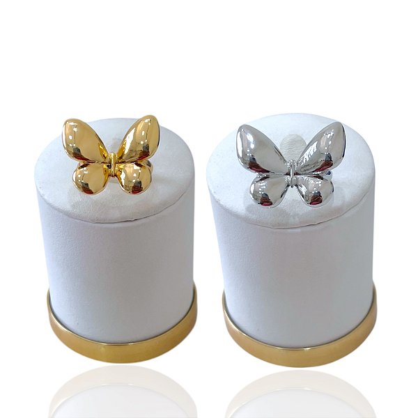 Anel Ajustável Bijuteria Dourado e Prata Orgânico Borboleta