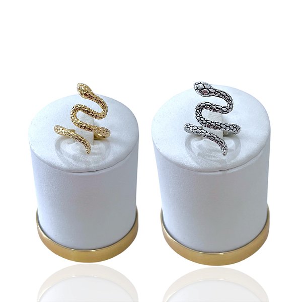 Anel Ajustável Bijuteria Dourado e Prata Orgânico Serpente