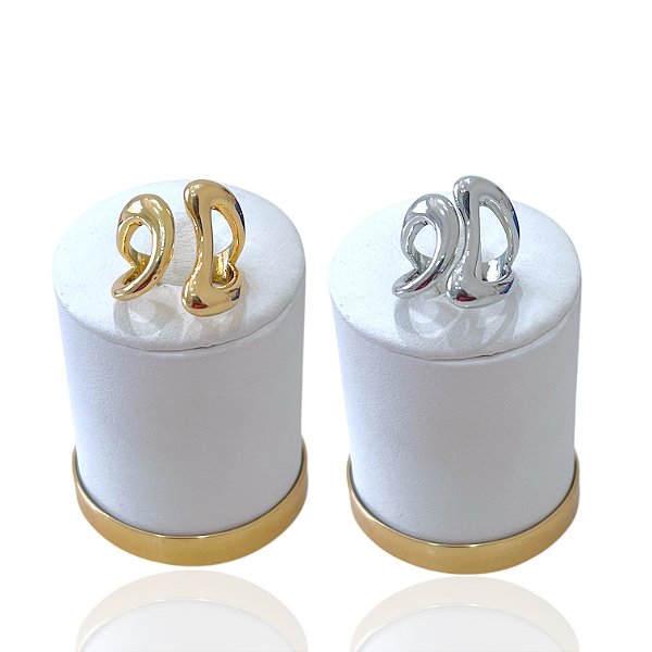 Anel Ajustável Bijuteria Dourado e Prata Orgânico Vazado