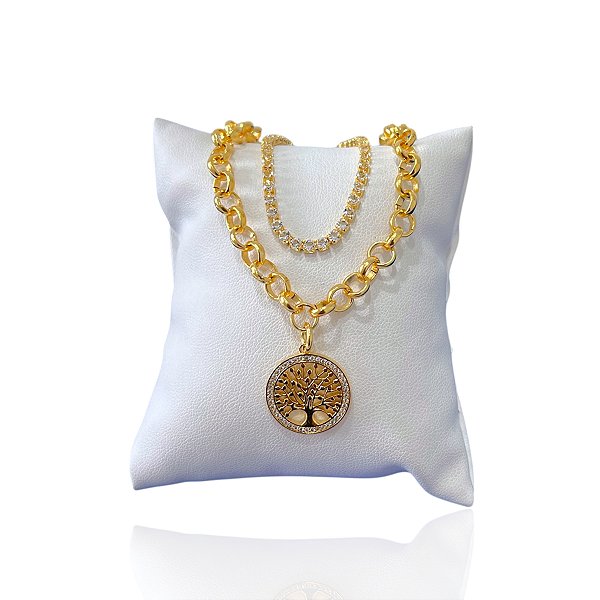 Pulseira Folheada Ouro 18k Dupla Elos Português Riviera Árvore Da Vida